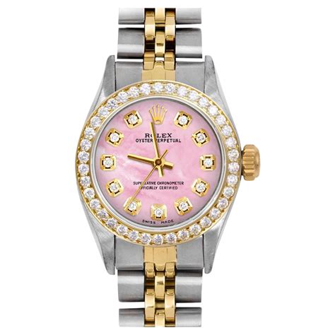 silver and gold rolex pink face|Rolex oyster perpetual pink face.